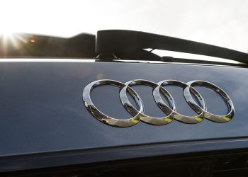 Audi badge close up view