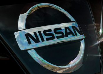 Nissan badge close up view