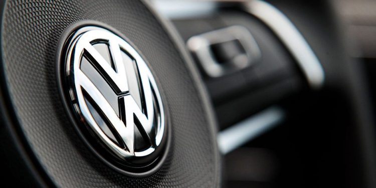 Volkswagen badge on steering wheel