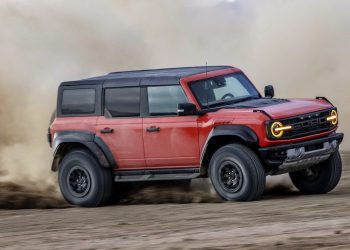 Ford Bronco Raptor drifting on dirt