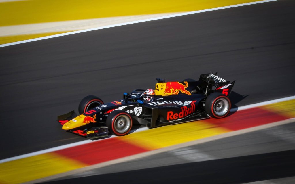 Liam Lawson racing Formula 2 car in Belgium Grand Prix