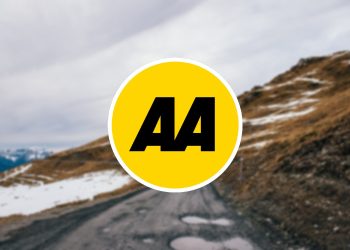 AA logo over pot hole road in background