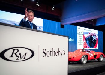 Ferrari 410 Sport Spider at RM Sotheby's auction during Monterey Car Week rear view