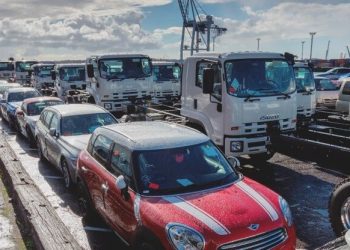 Newly imported cars and trucks parked at Ports of Auckland