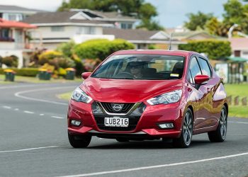 Nissan Micra front view driving on road