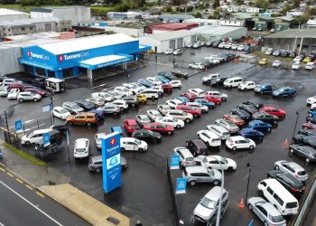 Car dealership lot view from above