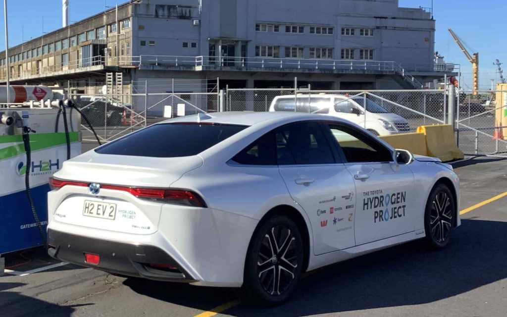 Toyota Mirai refuelling rear three quarter view