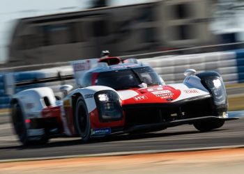 Brendon Hartley Toyota Gazoo Racing GR010 front three quarter view racing on track