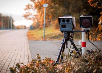 Mobile speed camera on side of road