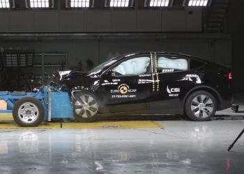 Tesla Model Y side view of ANCAP crash test