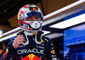 Liam Lawson in Formula 1 pit garage