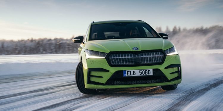 Skoda Enyaq iV vRS drifting on ice