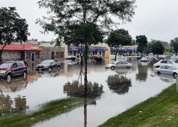 Cars in flooded street