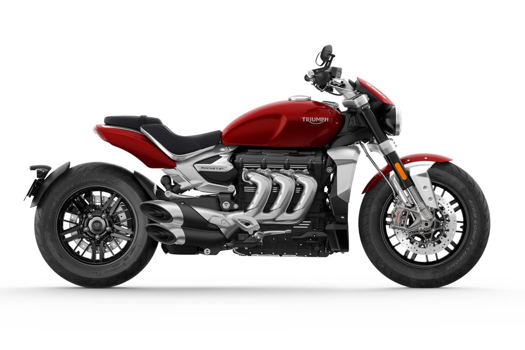 Side profile cutout of the 2023 Triumph Rocket III, shown in red