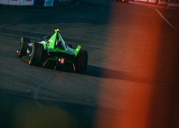 Nick Cassidy racing Formula E car on track