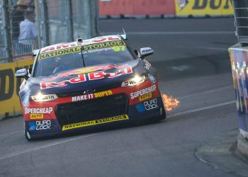 Shane van Gisbergen racing Camaro Supercar at Newcastle 2023