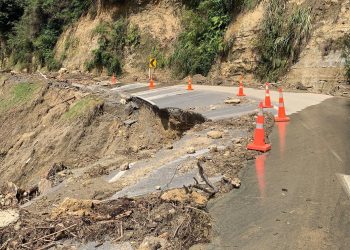 Slip damaged road in New Zealand