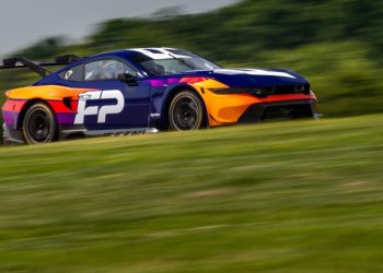 Ford Mustang GT3 racing on track