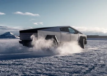 Tesla Cybertruck drifting on snow