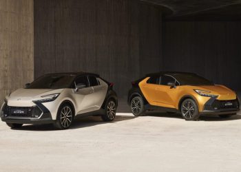 Two Toyota C-HR compact SUVs side by side