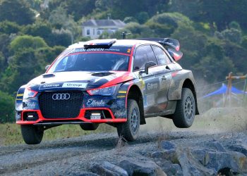 Audi A1 rally car jumping