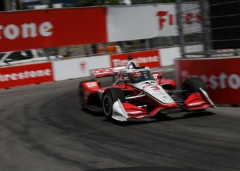 Scott McLaughlin racing IndyCar around Firestone corner at Music City GP 2023