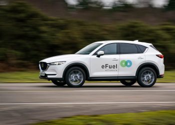 Mazda CX-5 e-Fuel Alliance driving on road