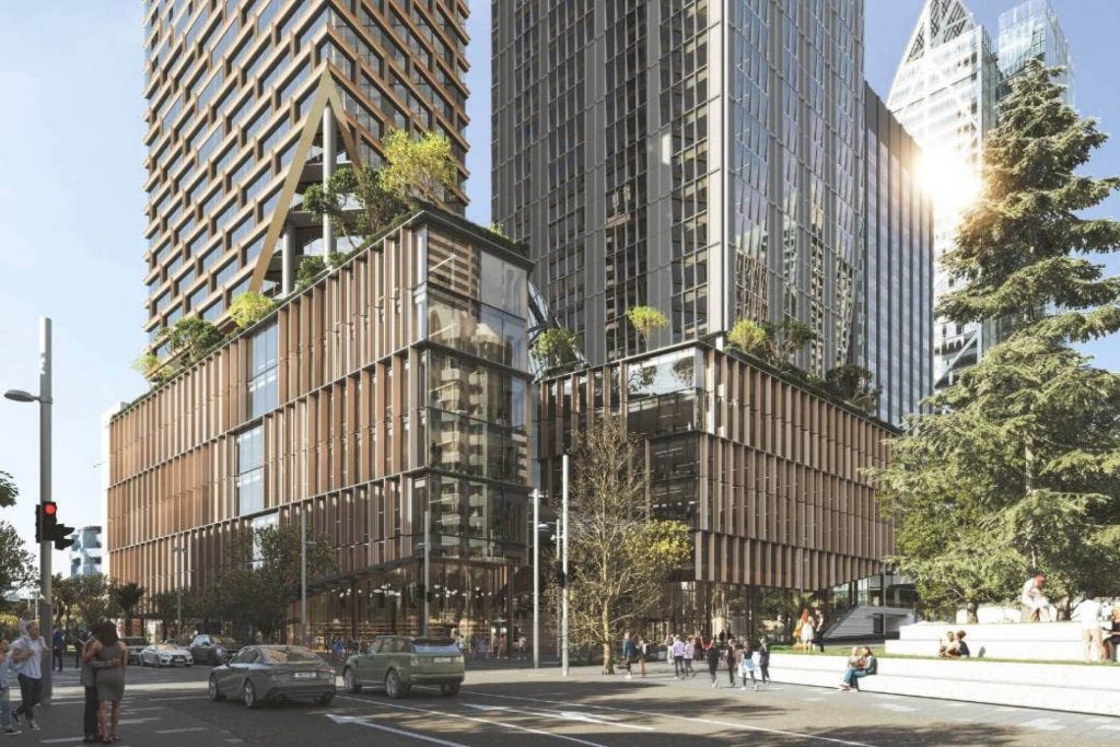 Artistic impression of new buildings to be built on current Auckland Downtown Car Park site