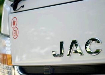 JAC EV truck badge close up badge