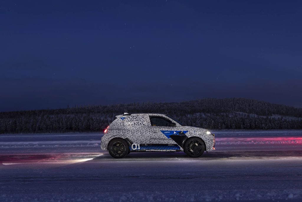 2025 Alpine A290 parked on snow at night