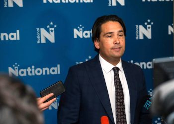 Simon Bridges speaking to media