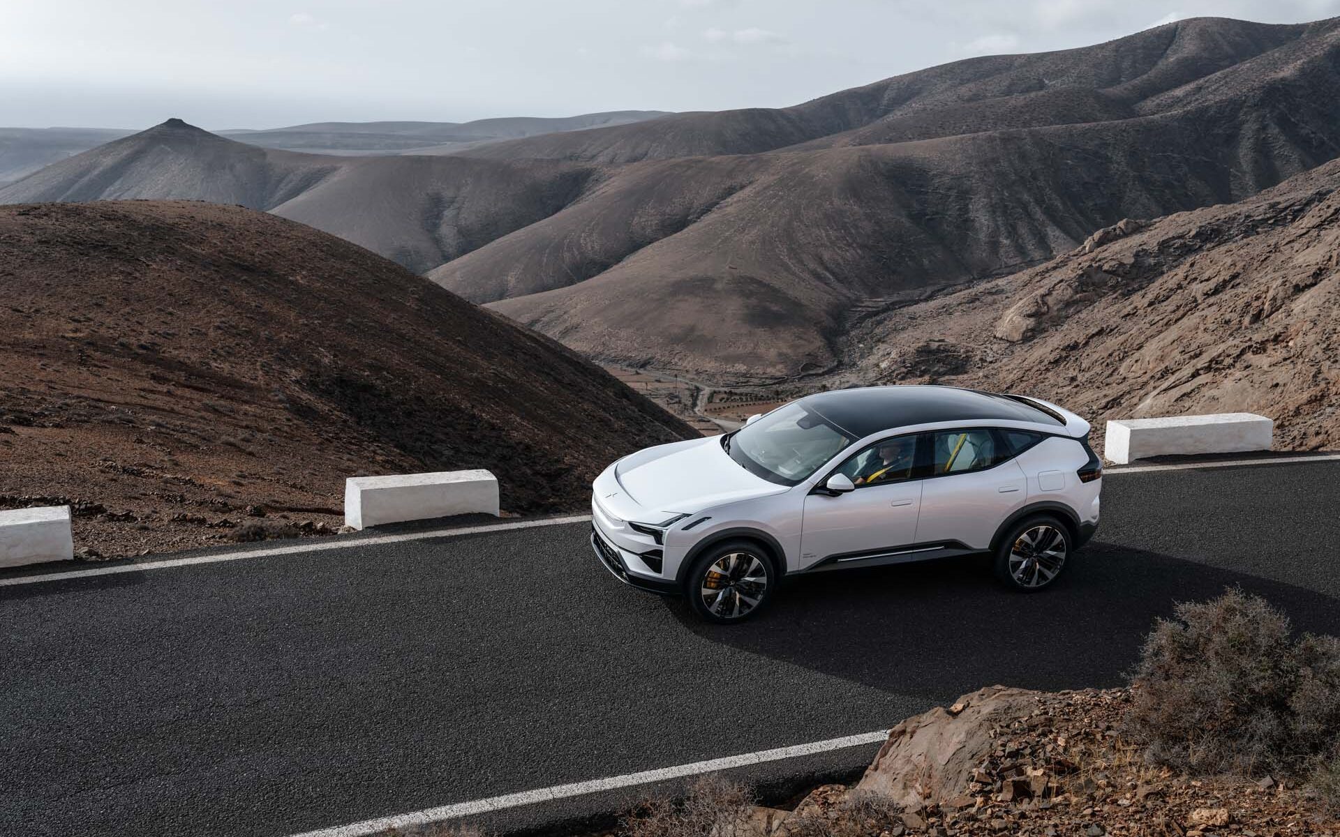 Polestar 3 on road, overhead shot.