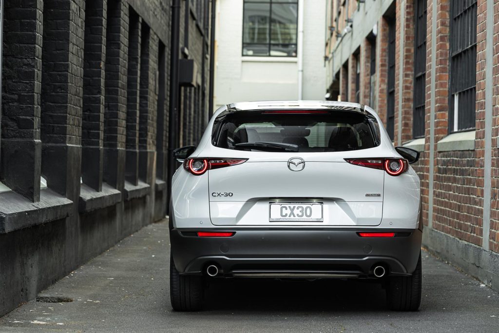 Rear profile shot of the Mazda CX-30 SP25