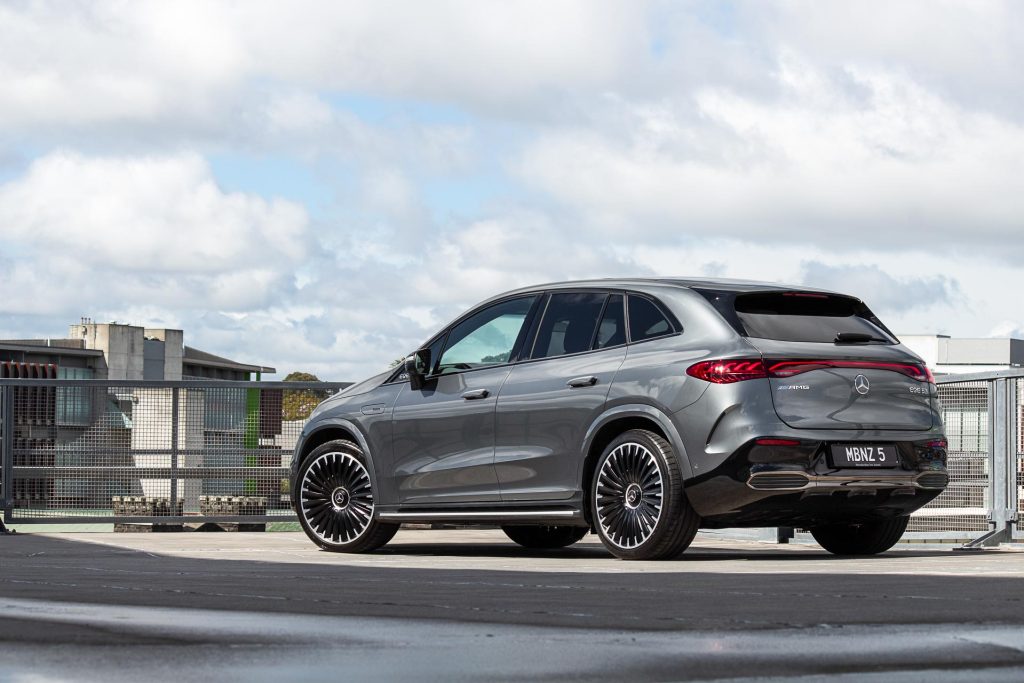 Rear quarter shot of the 2024 Mercedes-Benz EQE 53, parked up static