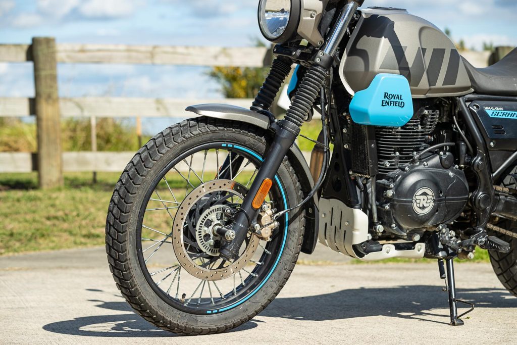 Wire spoked wheels on the Royal Enfield Scram 411