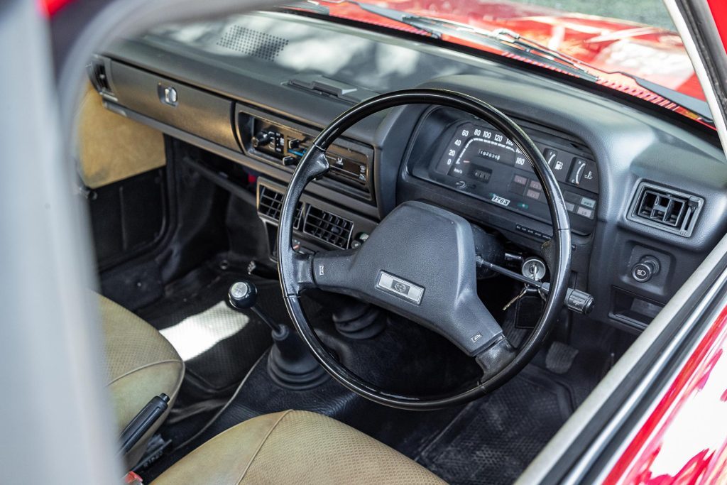 Subaru Brumby front interior detail, with steering wheel