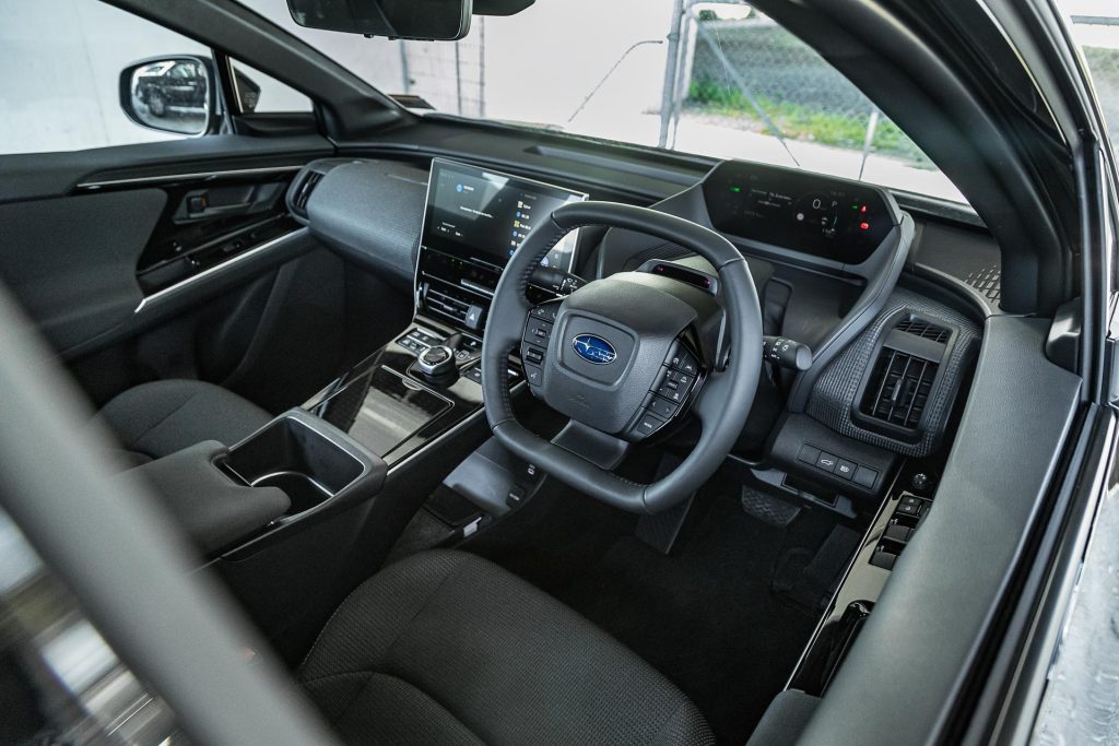 Subaru Solterra front interior wide view