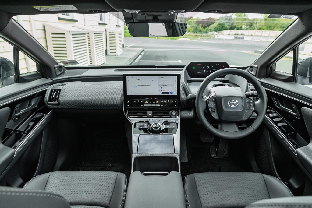 Wide interior view of the Toyota bZ4X Pure