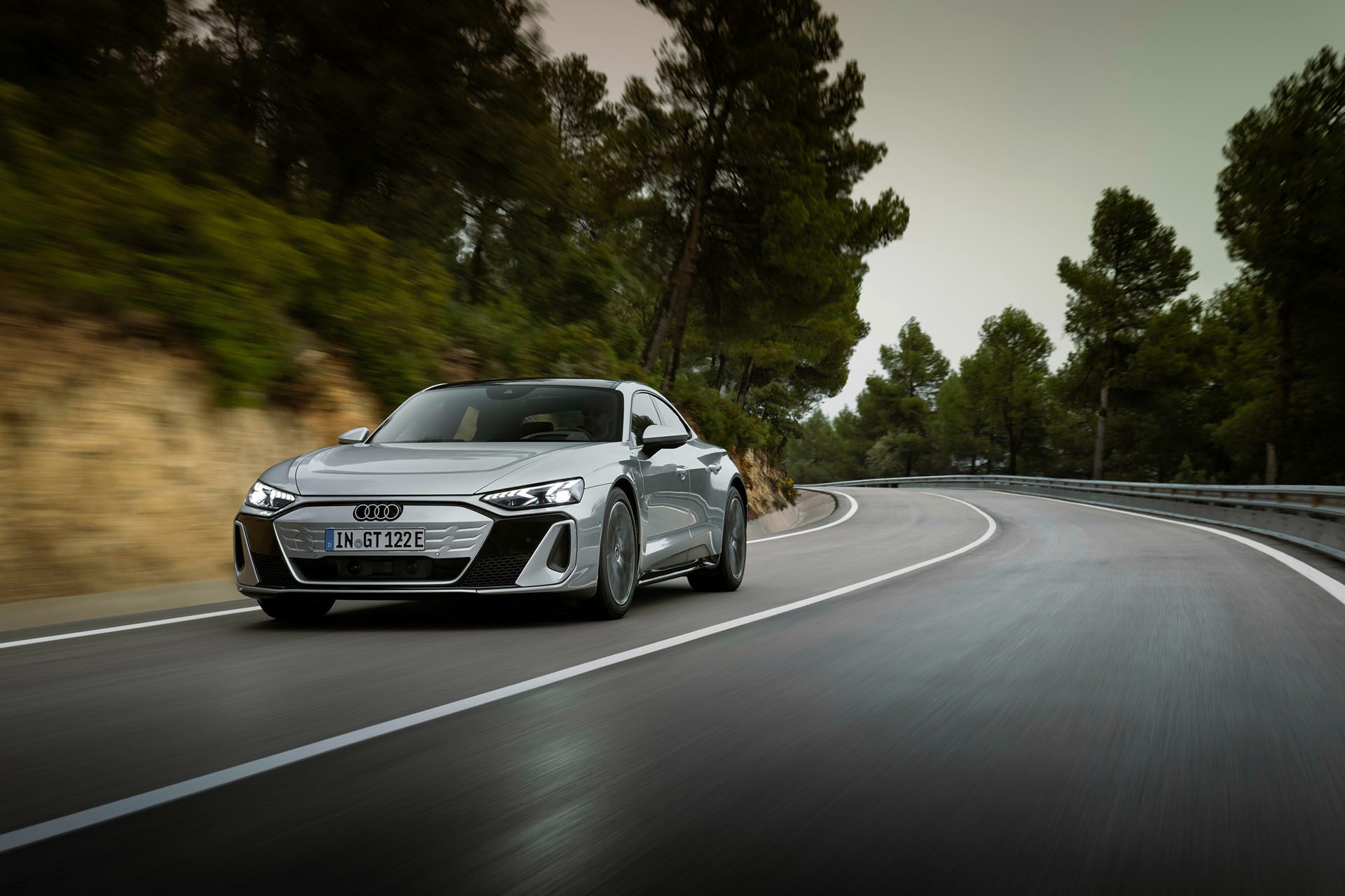 Audi e-tron GT on road.