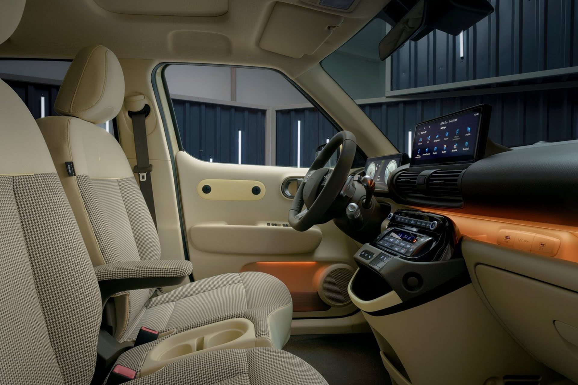 Interior allows walk-through access to rear seats.