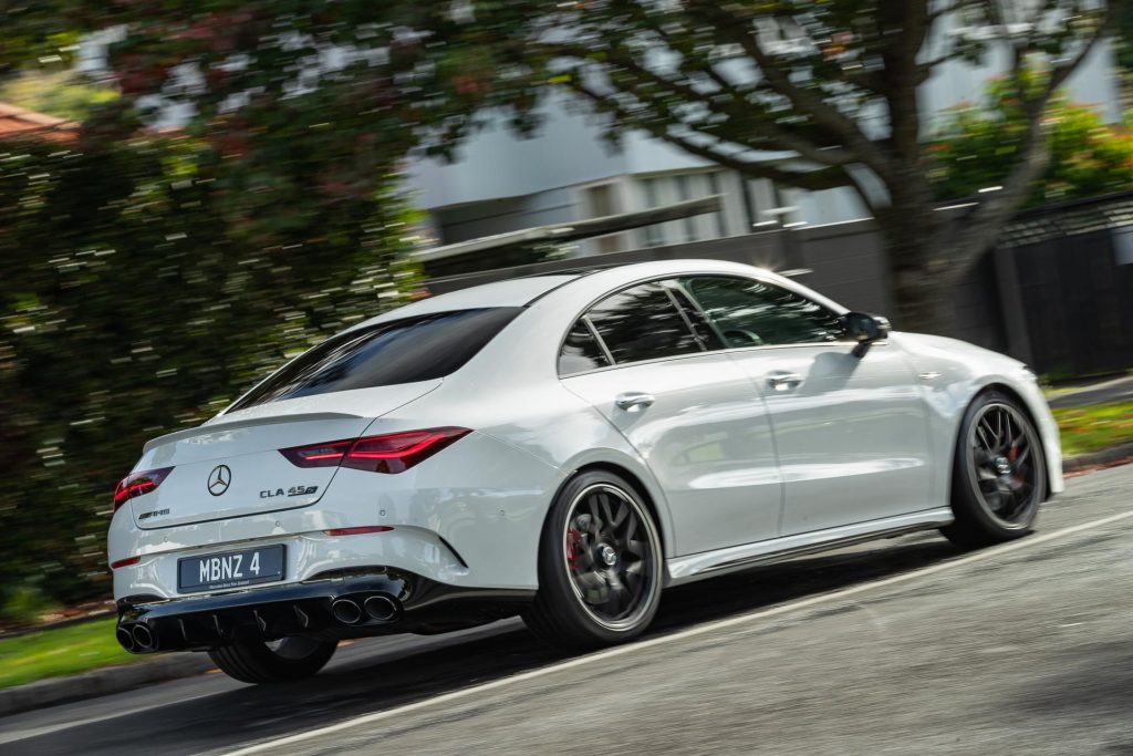 Rear moving shot of the Mercedes-AMG CLA 45 S