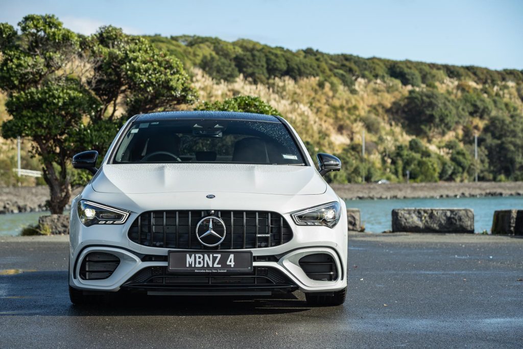 Front profile shot of the Mercedes-AMG CLA 45 S