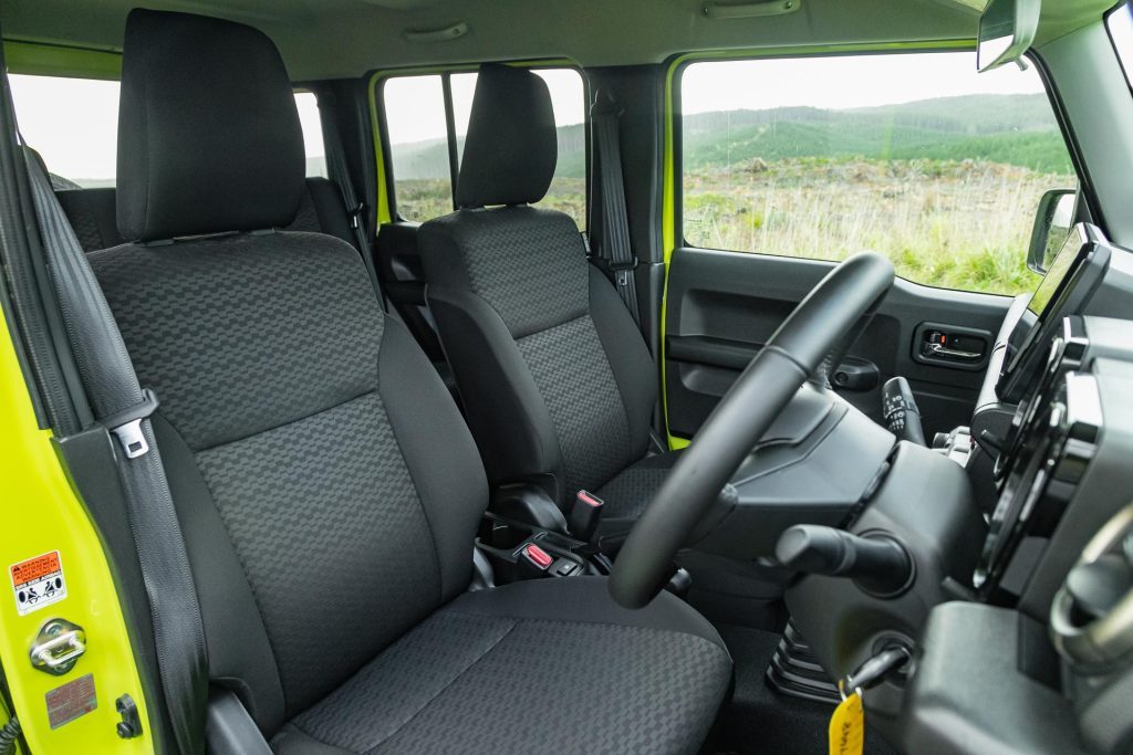 Front interior view of the seats in the Suzuki Jimny 5-door