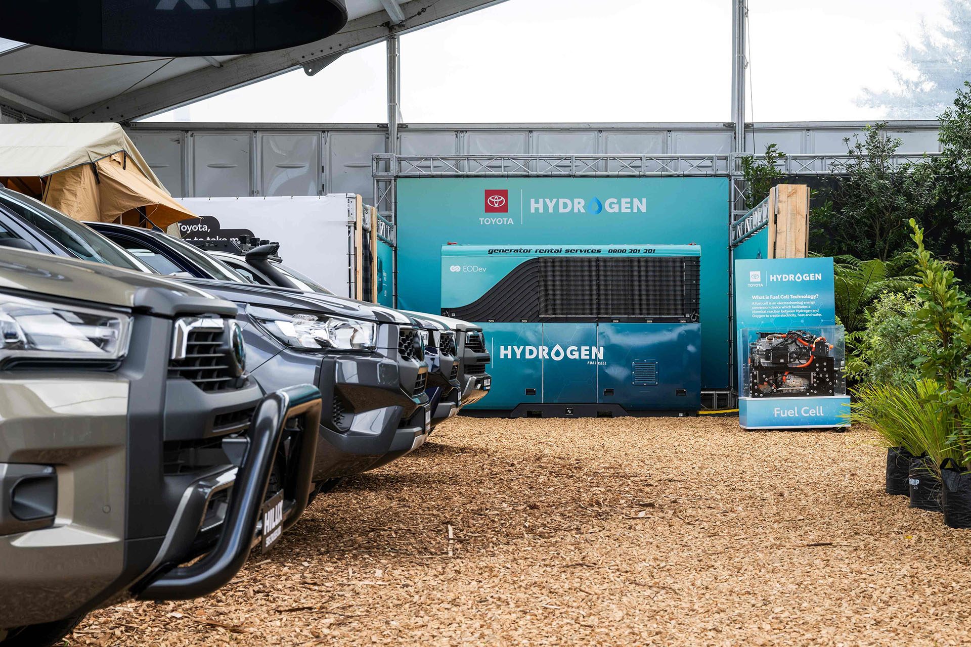 Hydrogen fuel cell generator on site at Toyota Fieldays stand.