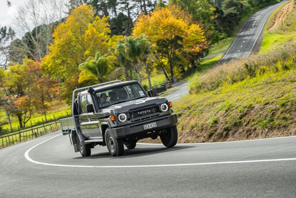 Toyota Land Cruiser 70 LT Double Cab cornering on an Auckland road