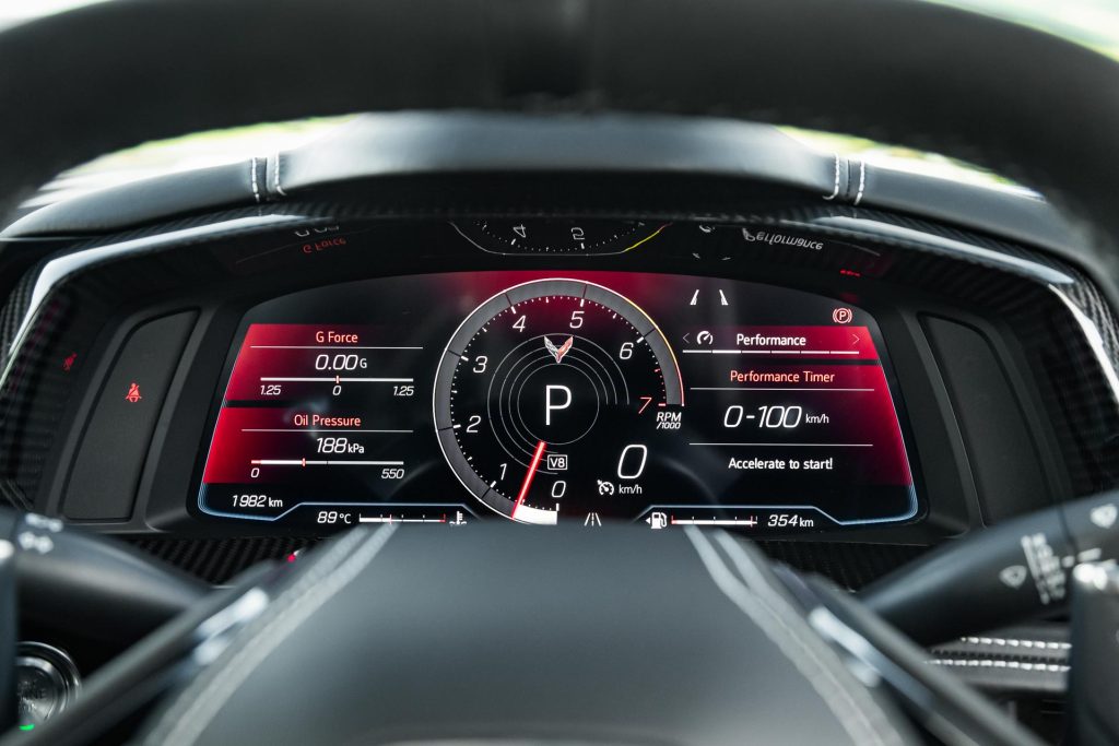 Driver's display and tachometer in the Chevrolet Corvette Stingray 3LT Convertible