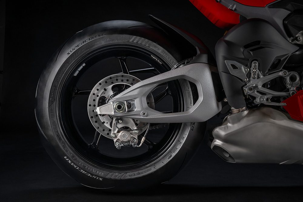 New double-sided swingarm is dramatic.