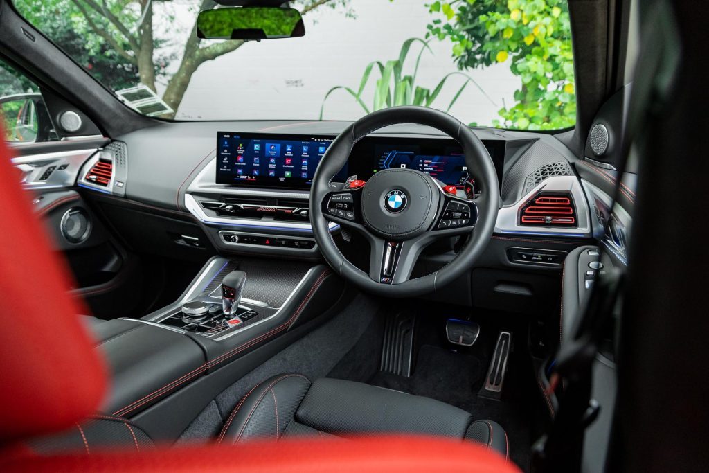 Wide shot of the BMW XM Label Red Edition front interior layout