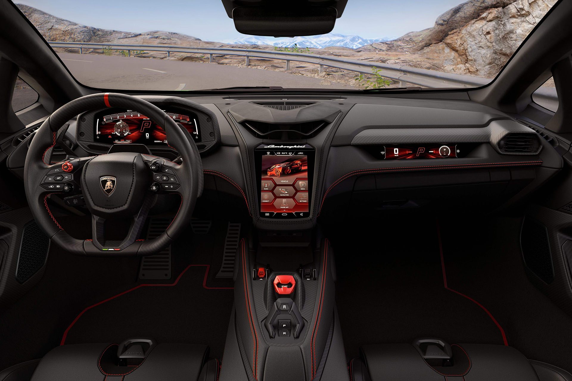 A mix of carbon and tech for the Temerario interior.