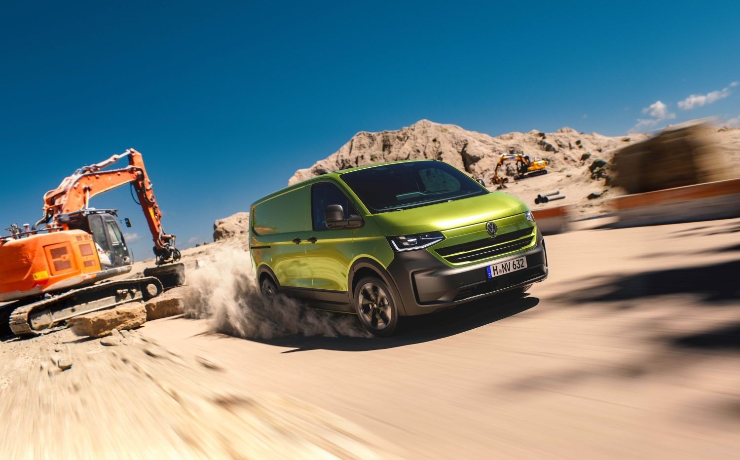 VW Transporter in action at building site of new pyramid.